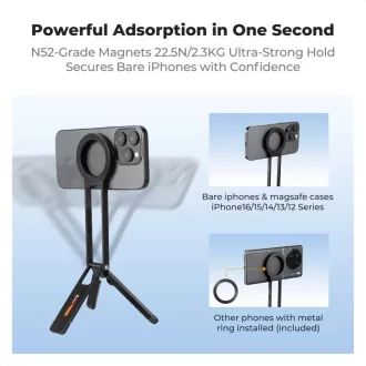   K&F Concept MS-47 összehajtható mini állvány, Magsafe kompatibilis telefonokhoz, fekete