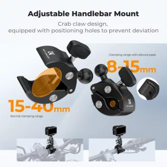   K&F Concept MS-101 csőre szerelhető satu 8-40mm átmérőhöz, magic arm, DJI Action3/4/5 Pro/Osmo 360