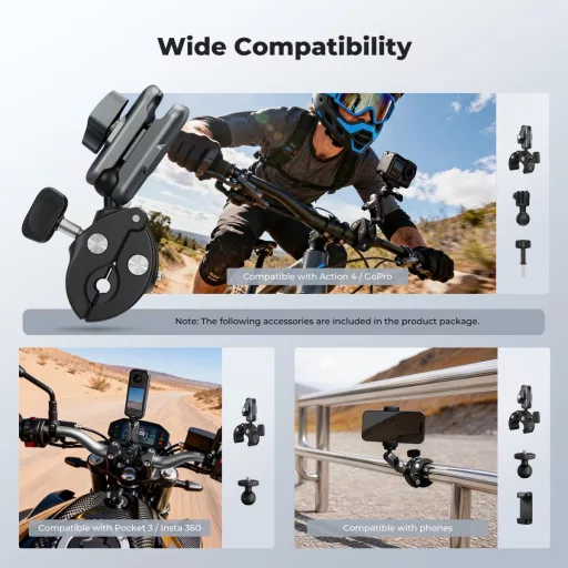 K&F Concept MS-100 csőre szerelhető satu 8-40mm átmérőhöz, magic arm, GoPro adapter, állvány menet