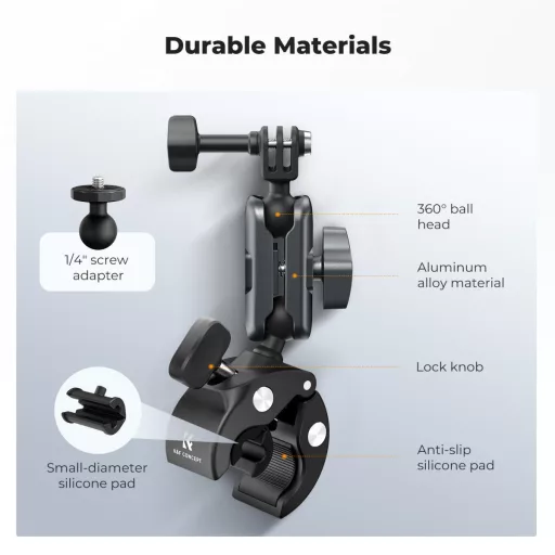 K&F Concept MS-100 csőre szerelhető satu 8-40mm átmérőhöz, magic arm, GoPro adapter, állvány menet