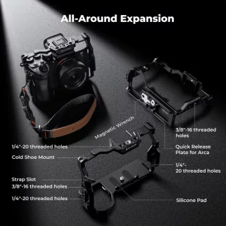   K&F Concept kamera keret, cage, Sony A7M5/A7M4/A7R5 kompatibilis, NATO, ARRI, vakupapucs