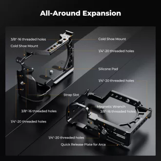   K&F Concept kamera keret, cage, Sony A6000/A6300/A6400 kompatibilis, NATO, ARRI, vakupapucs