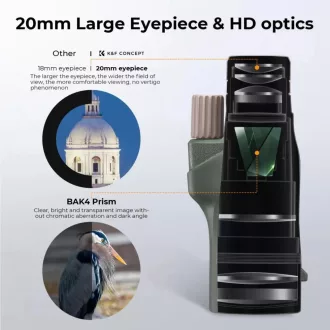   K&F Concept 12x50 HD monokulár távcső, BAK4, IP66 vízálló, állványmenet, zöld