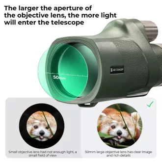   K&F Concept 12x50 HD monokulár távcső, BAK4, IP66 vízálló, állványmenet, zöld
