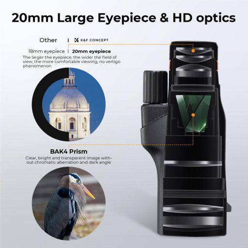 K&F Concept 12x50 HD monokulár távcső, BAK4, IP68 vízálló, fekete