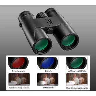   K&F Concept 10x42 HD távcső, BAK4, állvány adapterrel, fekete