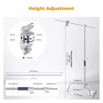   K&F Concept C-Stand állvány, 149cm-330cm, 20kg teherbírás, rozsdamentes acél