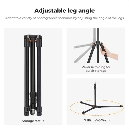 K&F Concept lámpaállvány, 200cm magasság, 3kg teherbírás, alumínum