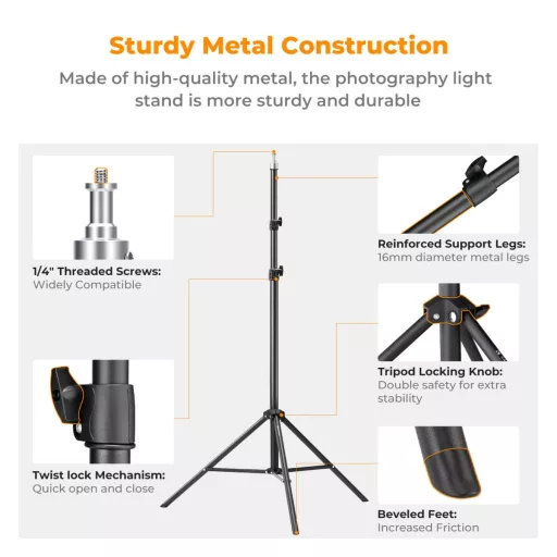 K&F Concept lámpaállvány, 198cm magasság, 5kg teherbírás, alumínum