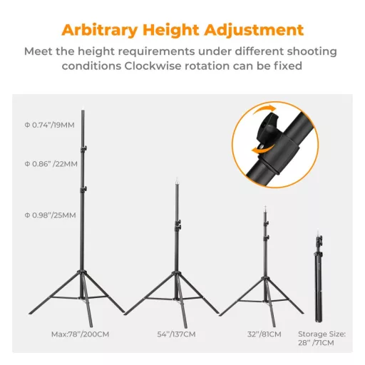 K&F Concept lámpaállvány, 198cm magasság, 5kg teherbírás, alumínum