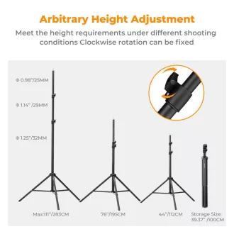  K&F Concept lámpaállvány, 283cm magasság, 8kg teherbírás, alumínum