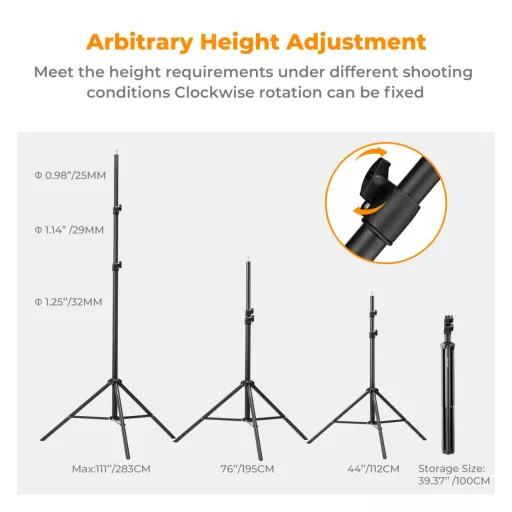 K&F Concept lámpaállvány, 283cm magasság, 8kg teherbírás, alumínum