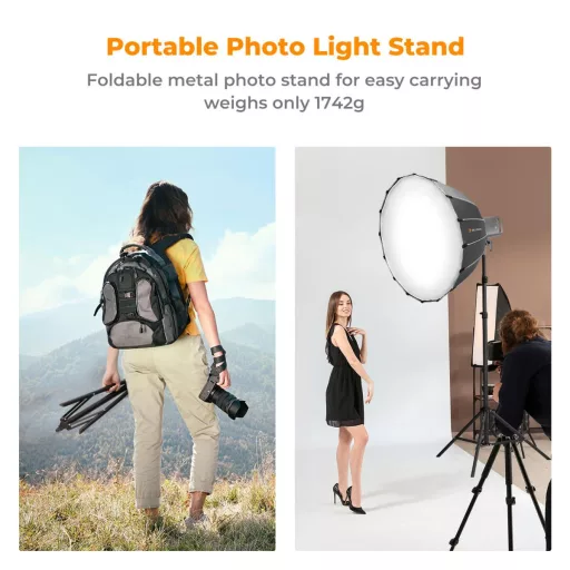 K&F Concept lámpaállvány, 283cm magasság, 8kg teherbírás, alumínum