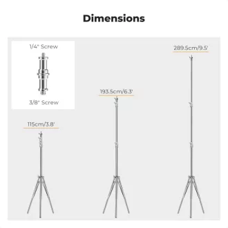   K&F Concept lámpaállvány, 289cm magasság, 11kg teherbírás, rozsdamentes acél