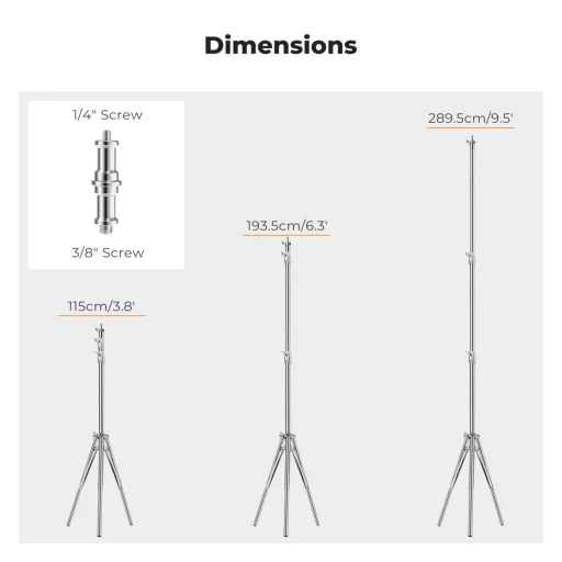 K&F Concept lámpaállvány, 289cm magasság, 11kg teherbírás, rozsdamentes acél