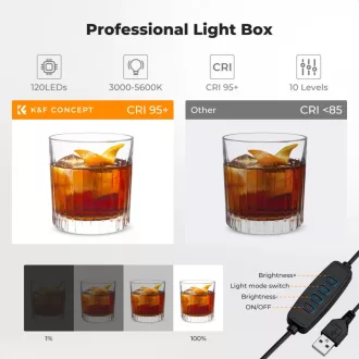   K&F Concept mini photo studio light box, fénysátor, 30cm, 120LED, 3000-5600K, 6db különböző háttér