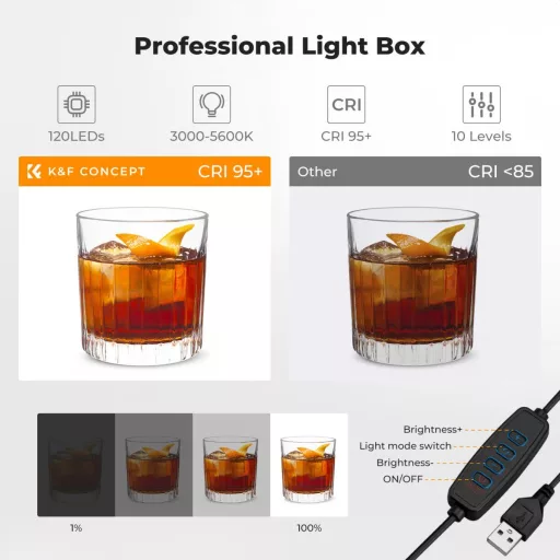 K&F Concept mini photo studio light box, fénysátor, 30cm, 120LED, 3000-5600K, 6db különböző háttér