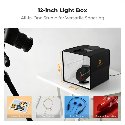 K&F Concept mini photo studio light box, fénysátor, 30cm, 120LED, 3000-5600K, 6db különböző háttér