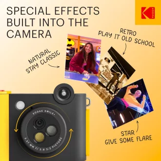   Kodak Smile+ instant fényképezőgép, mobilnyomtató, (Android/IOS) Zink 2x3" papírméret, fekete sárga