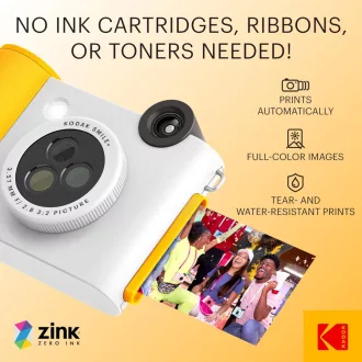   Kodak Smile+ instant fényképezőgép, mobilnyomtató, (Android/IOS) Zink 2x3" papírméret, fehér sárga