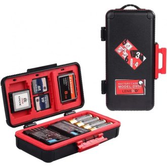   Lensgo D950 akku, elem és memóriakártya tartó doboz, víz, porálló, esésálló, 3 akku, 3 XQD/CF, 6 SD