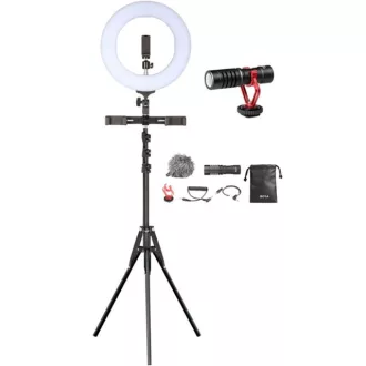   Sunpak Ultimate Vlogging Szett, lámpaállvány, telefonadapter, Boya mikrofon, stúdió körlámpa, fekete
