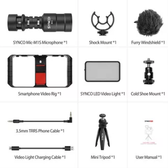  Synco Vlogger Kit 1 vlogging szett okostelefonokhoz, mikrofon, LED, mini állvány, mobiltelefon cage