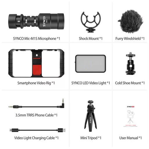 Synco Vlogger Kit 1 vlogging szett okostelefonokhoz, mikrofon, LED, mini állvány, mobiltelefon cage