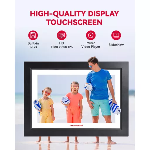 Thomson 1001W digitális képkeret 10" 1280x800, WiFi képátvitel mobilappról, érintő kijelző, fekete