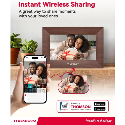 Thomson 7001P digitális képkeret 7" 1024x600, WiFi képátvitel mobilappról, érintő kijelző, barna