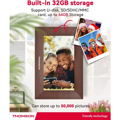 Thomson 7001P digitális képkeret 7" 1024x600, WiFi képátvitel mobilappról, érintő kijelző, barna