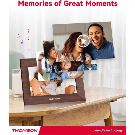 Thomson 7001P digitális képkeret 7" 1024x600, WiFi képátvitel mobilappról, érintő kijelző, barna