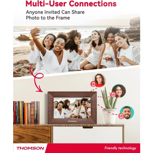 Thomson 7001P digitális képkeret 7" 1024x600, WiFi képátvitel mobilappról, érintő kijelző, barna