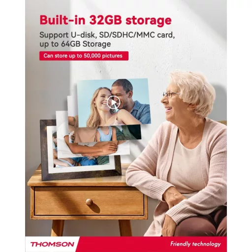 Thomson 8001W digitális képkeret 8" 1280x800, WiFi képátvitel mobilappról, érintő kijelző, barna