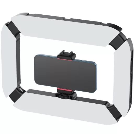 Ulanzi U200 vlogger rig, beépített LED világítással, telefon tartóval, 3 vakupapucs csatlakozóval