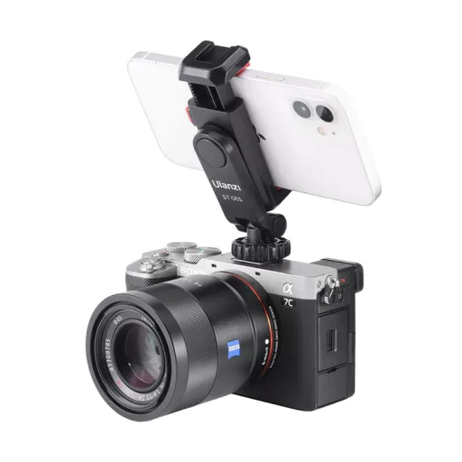 Ulanzi ST-06s telefon tartó adapter állványhoz, elforgatható, dönthető, vakupapucs adapterrel,fekete