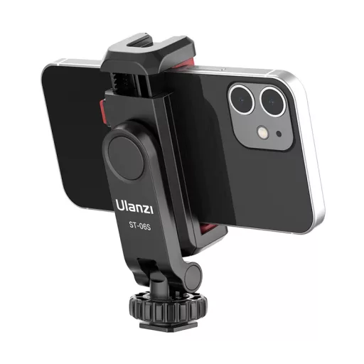 Ulanzi ST-06s telefon tartó adapter állványhoz, elforgatható, dönthető, vakupapucs adapterrel,fekete