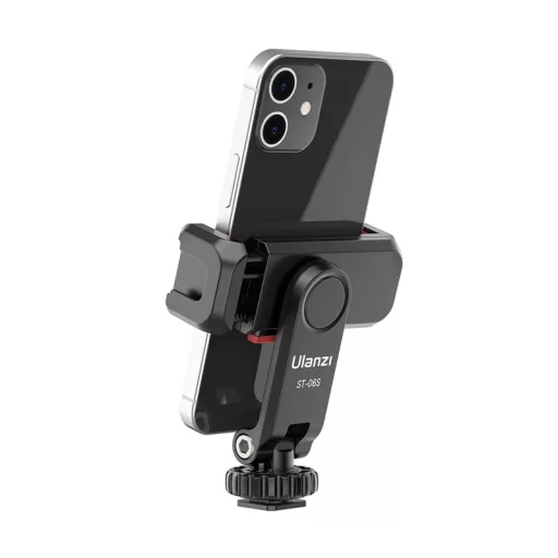 Ulanzi ST-06s telefon tartó adapter állványhoz, elforgatható, dönthető, vakupapucs adapterrel,fekete
