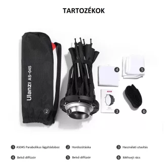  Ulanzi AS045 45cm-es nyitható octobox méhsejtráccsal, Bowens csatlakozás