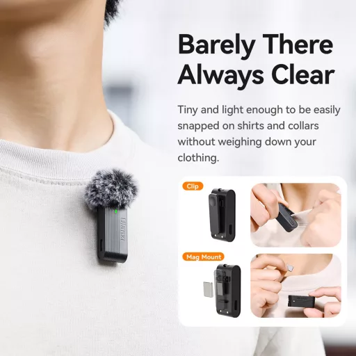 Ulanzi A100 vezeték nélküli lavalier mikrofon, 2 mikrofon és 1 vevő, usb-c, 3,5 jack, fekete