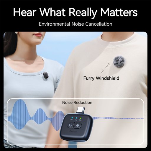 Ulanzi A30 vezeték nélküli Mini lavalier mikrofon, 2 mikrofon és 1 vevő, usb-c, lighting, fekete