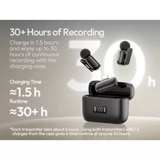   Ulanzi A200 mini csiptetős vezeték nélküli mikrofon, 2db mikrofon, zajszűrés, USB-C, fekete, fehér