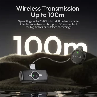   Ulanzi A21 csiptetős vezeték nélküli mikrofon, 2db mikrofon, zajszűrés, USB-C, fekete