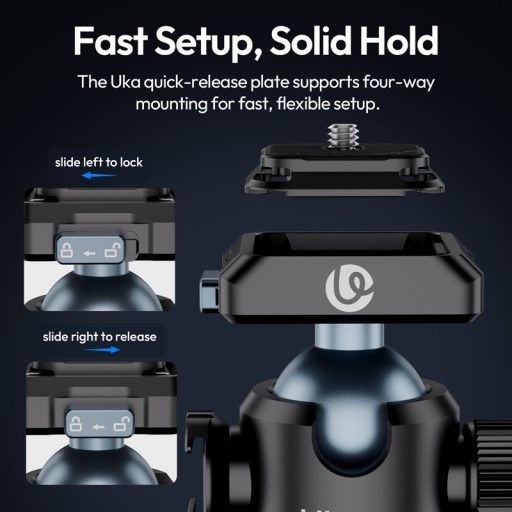 Ulanzi T100 Uka gömbfej, 6kg teherbírás, vakupapucs adapter, 3/8" és 1/4"