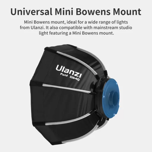 Ulanzi D540 40cm-es nyitható octagonal softbox méhsejtráccsal, Mini Bowens csatlakozás