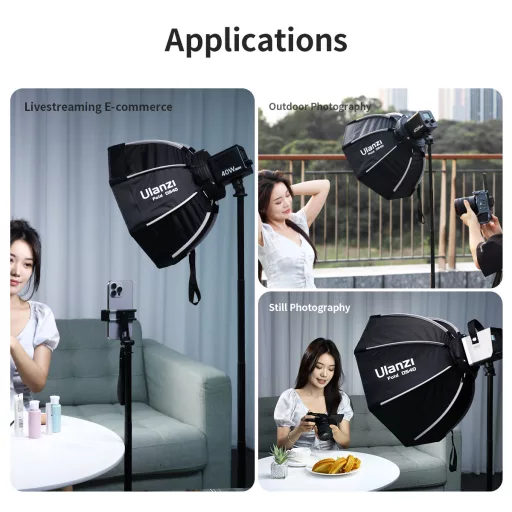 Ulanzi D540 40cm-es nyitható octagonal softbox méhsejtráccsal, Mini Bowens csatlakozás