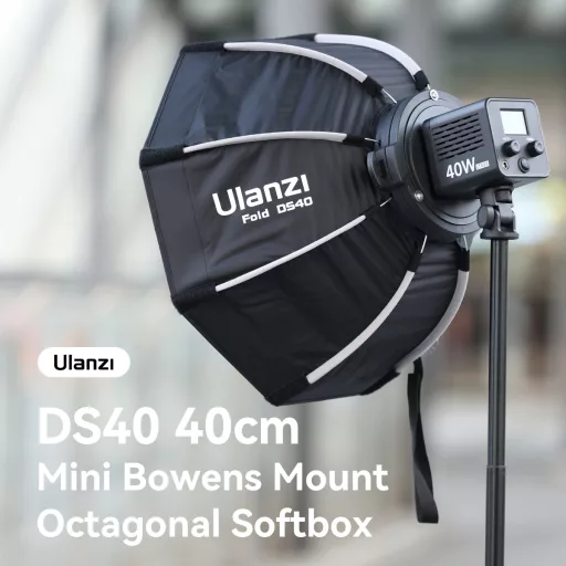 Ulanzi D540 40cm-es nyitható octagonal softbox méhsejtráccsal, Mini Bowens csatlakozás