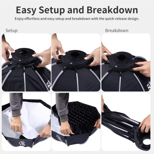 Ulanzi D540 40cm-es nyitható octagonal softbox méhsejtráccsal, Mini Bowens csatlakozás