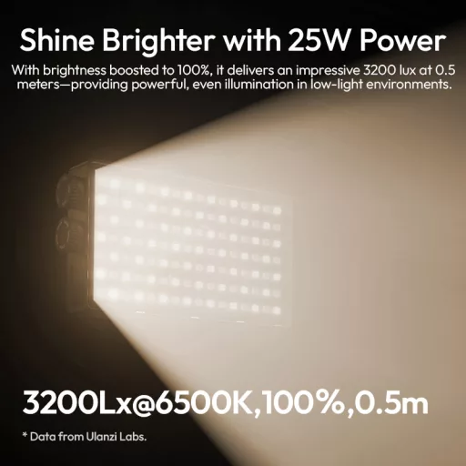 Ulanzi PL25 LED lámpa, 25W, 2700-6500K, 2000mAh, hűtő ventilátor