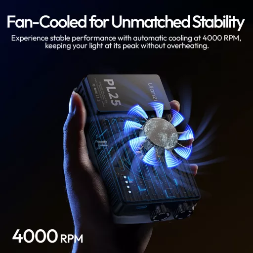 Ulanzi PL25 LED lámpa, 25W, 2700-6500K, 2000mAh, hűtő ventilátor